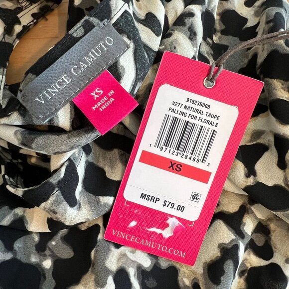 Vince Camuto Womens Loose Raglan Animal Print Blouse XS Natural Taupe - Picture 9 of 11